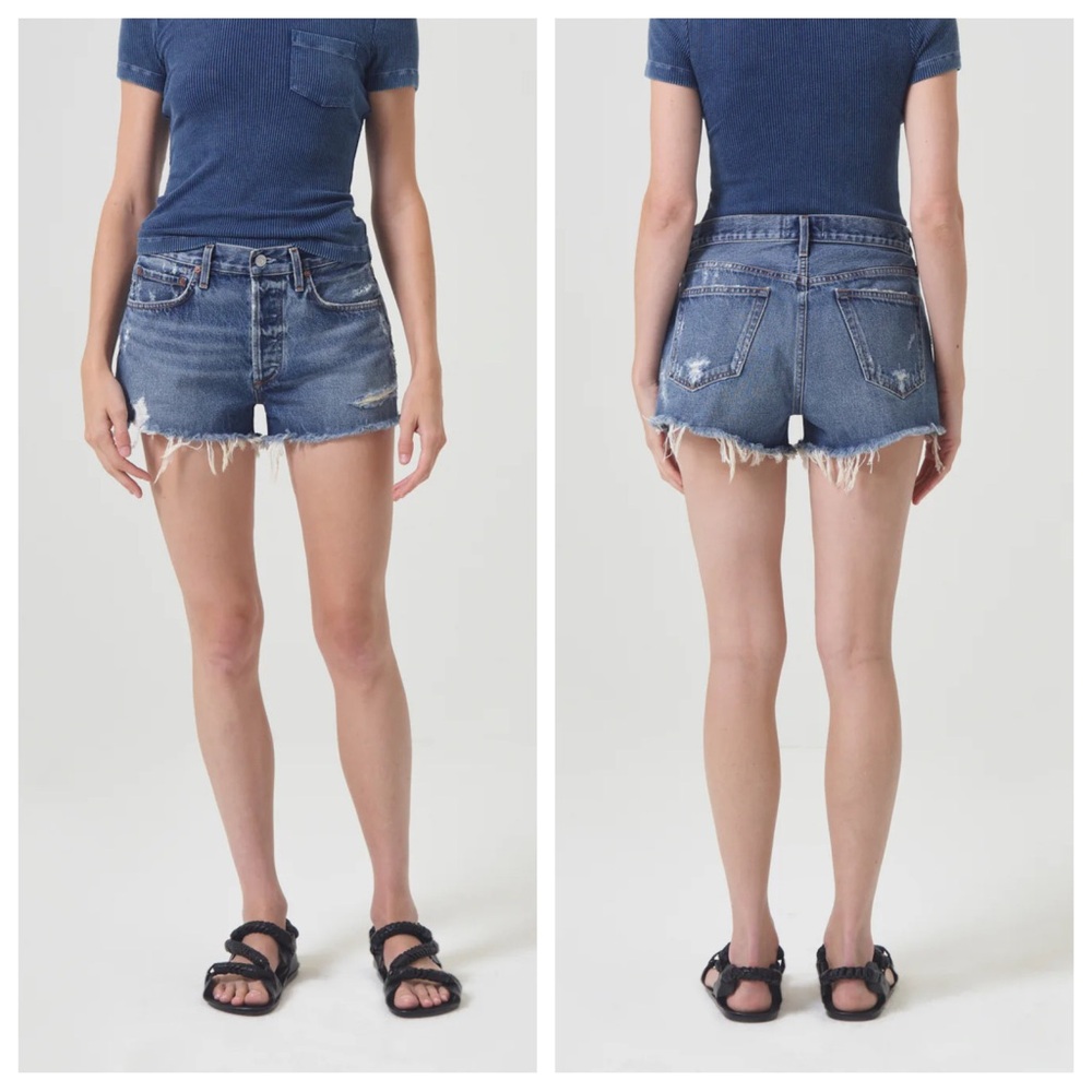 AGOLDE Parker Vintage Style Cut-off Denim Blue Jean Shorts in Swap Meet, Size 26